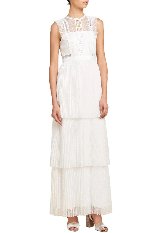 Plus Size Women Dress with a Flattering A - Line Cut for Comfort and StyleWhite Theodora Frill Pleated Lace Wedding Dress Plus Size Women Dress with a Flattering A - Line Cut for Comfort and StyleWhite Theodora Frill Pleated Lace Wedding Dress