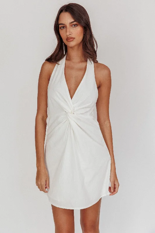 Shift Women Dress with a Simple and Classic Design for Everyday WearZoriah Twist Bust Halterneck Mini Dress White