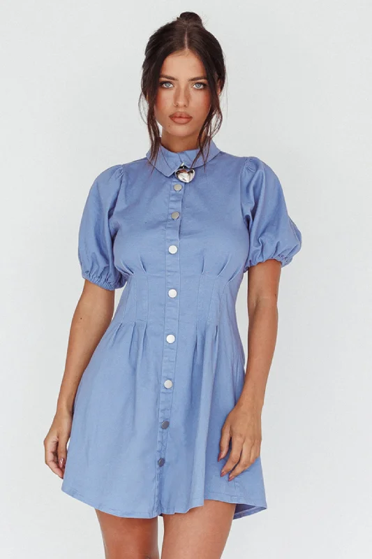 Mermaid - Style Women Dress with a Fitted Silhouette for Special OccasionsZurich Pleated Waist Shirt Dress Blue