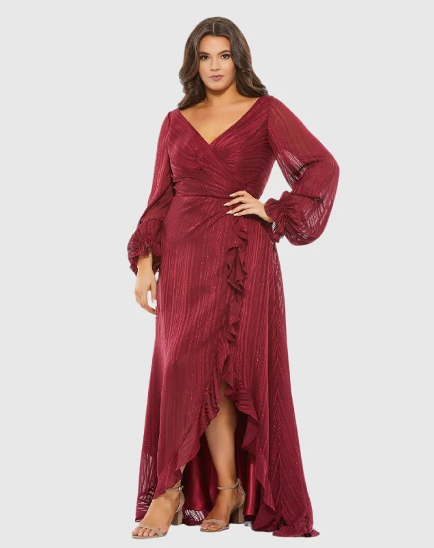 Mermaid - Style Women Dress with a Fitted Silhouette for Special Occasions Mermaid - Style Women Dress with a Fitted Silhouette for Special Occasions Striped Faux Wrap Bishop Sleeve Gown