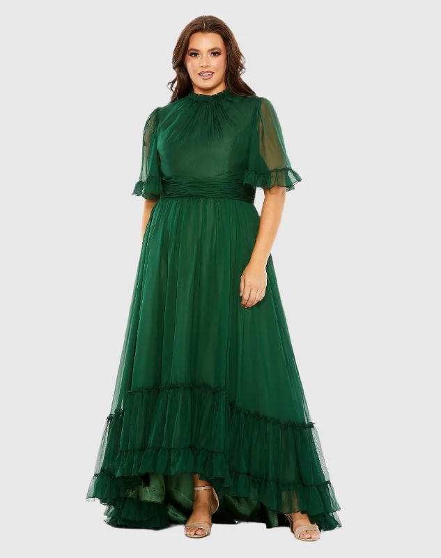 Sheath Women Dress with a Tailored Fit for a Professional Look Sheath Women Dress with a Tailored Fit for a Professional Look High Neck Flutter Sleeve Ruffle Tiered High Low Gown