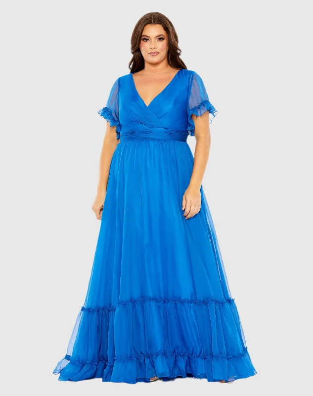 Mermaid - Style Women Dress with a Fitted Silhouette for Special Occasions Mermaid - Style Women Dress with a Fitted Silhouette for Special Occasions Chiffon Faux Wrap Flutter Sleeve Tiered Gown (Plus)