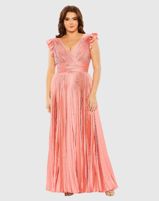 Empire Waist Women Dress to Accentuate the Bust and Conceal the Waist Empire Waist Women Dress to Accentuate the Bust and Conceal the Waist Flutter Sleeve Pleated V-Neck Gown (PLUS)