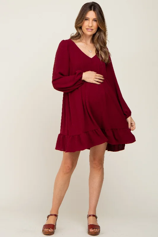 Backless Women Dress for a Sexy and Alluring Look at Evening Events Backless Women Dress for a Sexy and Alluring Look at Evening Events Burgundy Long Sleeve Gathered Tier Maternity Dress