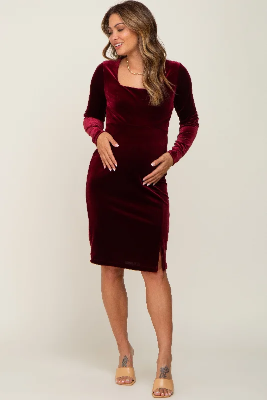 Printed Abstract Women Dress for a Modern and Artistic Appeal Printed Abstract Women Dress for a Modern and Artistic Appeal Burgundy Velvet Long Sleeve Side Slit Maternity Dress
