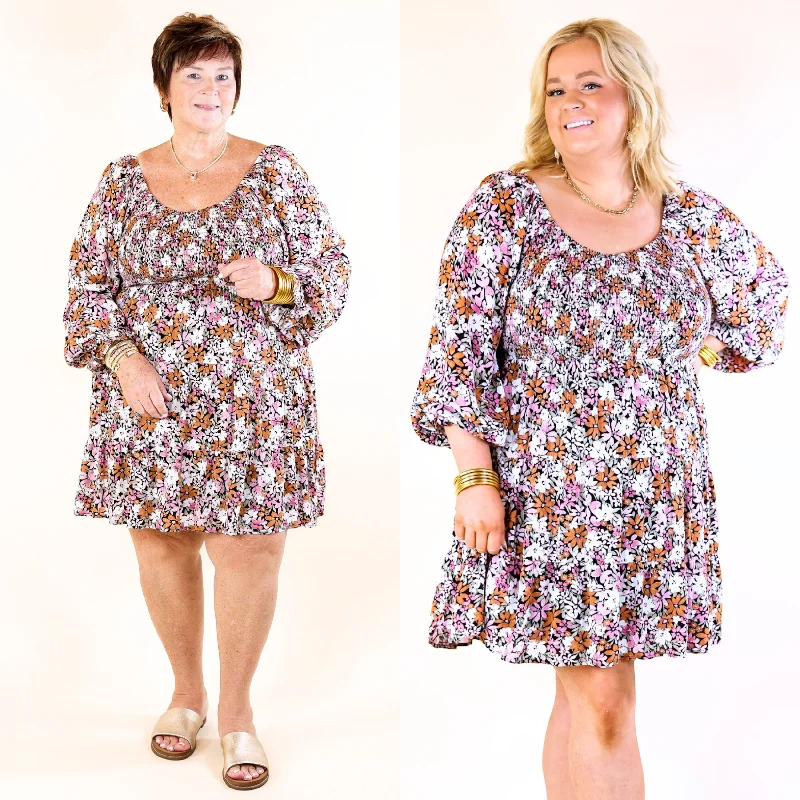 Empire Waist Women Dress to Accentuate the Bust and Conceal the Waist Empire Waist Women Dress to Accentuate the Bust and Conceal the Waist Day Cafe Smocked Bodice Floral Long Sleeve Dress in Light Pink and Rust Empire Waist Women Dress to Accentuate the Bust and Conceal the Waist Empire Waist Women Dress to Accentuate the Bust and Conceal the Waist Day Cafe Smocked Bodice Floral Long Sleeve Dress in Light Pink and Rust