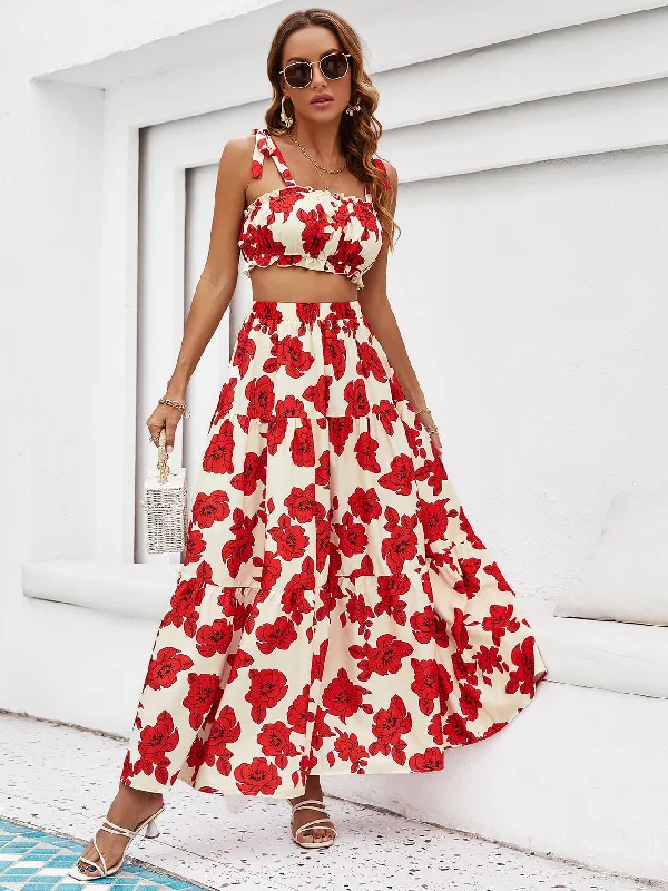 Mini Women Dress with a Short Hem for a Young and Trendy Style Mini Women Dress with a Short Hem for a Young and Trendy Style Floral Tie Shoulder Top and Tiered Maxi Skirt Set