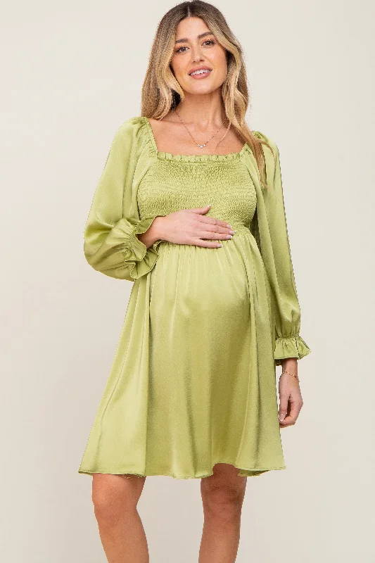Off - the - Shoulder Women Dress for a Romantic and Feminine Look Off - the - Shoulder Women Dress for a Romantic and Feminine Look Lime Satin Smocked Square Neck Maternity Dress