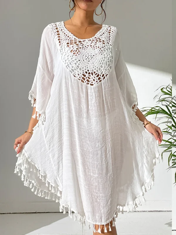 Ruffled Women Dress with Multiple Layers for a Playful and Girly Style Ruffled Women Dress with Multiple Layers for a Playful and Girly Style Tassel Cutout Scoop Neck Cover-Up Dress