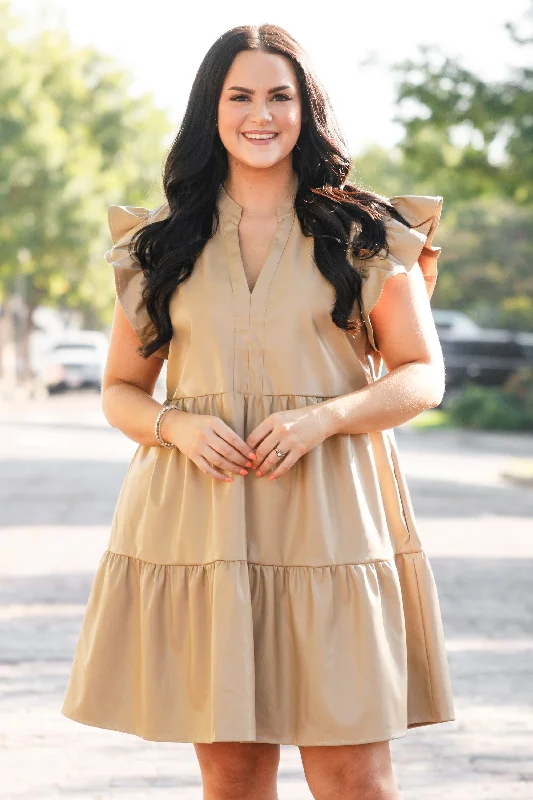 Pleated Women Dress with a Timeless and Elegant Texture Pleated Women Dress with a Timeless and Elegant Texture Top This Dress, Sand