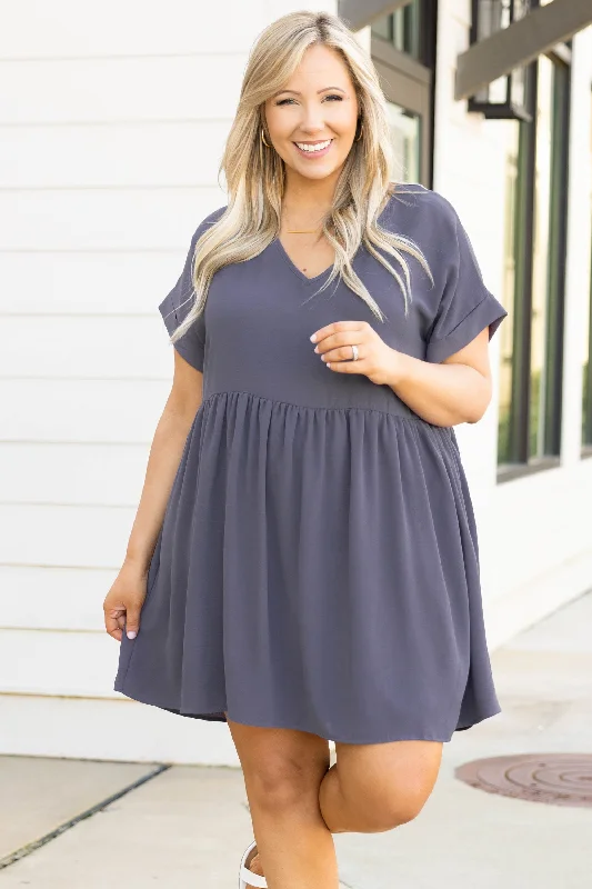 Empire Waist Women Dress to Accentuate the Bust and Conceal the Waist Empire Waist Women Dress to Accentuate the Bust and Conceal the Waist Unexpected Chance Dress, Grey