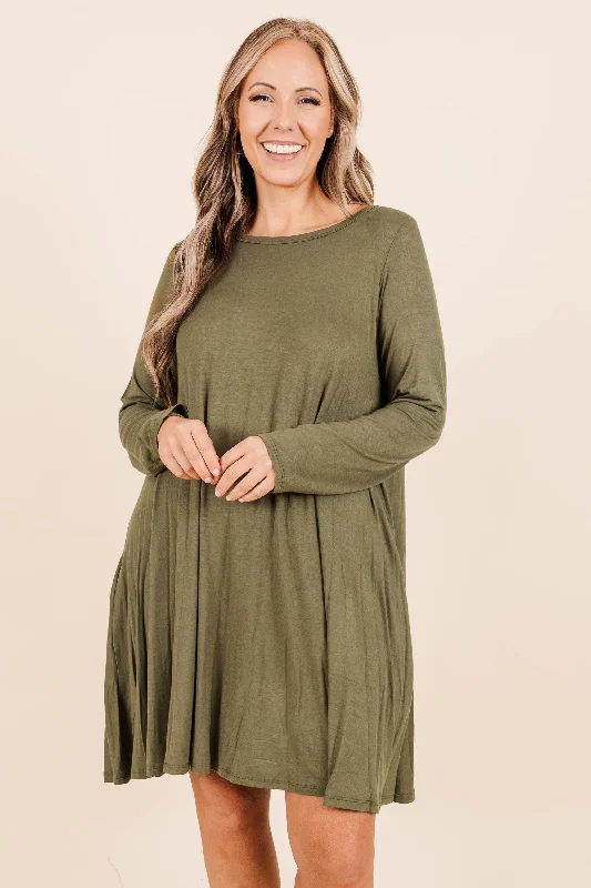 Pleated Women Dress with a Timeless and Elegant Texture Pleated Women Dress with a Timeless and Elegant Texture Wouldn't Be Surprised Dress, Olive