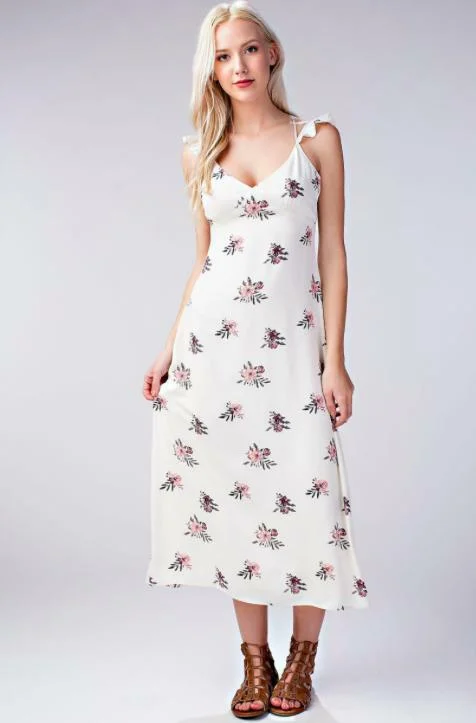 Wrap - style midi dresses in silk for a sophisticated office lookAlong the Prairie White Floral Midi Dress