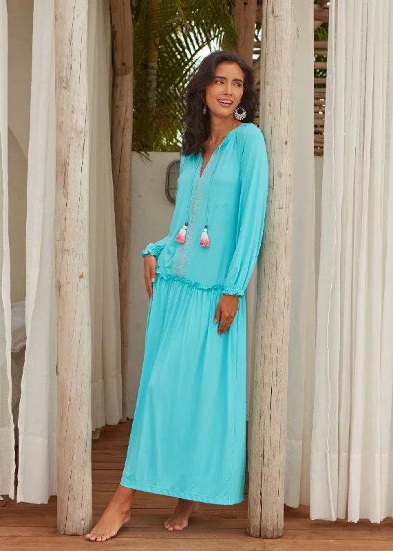 Midi dresses with cotton - blend materials for everyday comfortAqua Embroidered Tunic Maxi Dress Midi dresses with cotton - blend materials for everyday comfortAqua Embroidered Tunic Maxi Dress