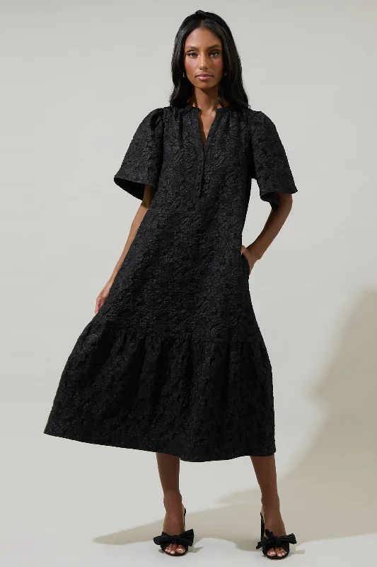 Midi dresses with keyhole backs for a flirty and unexpected detailArielle Jacquard Floral Ely Midi Dress
