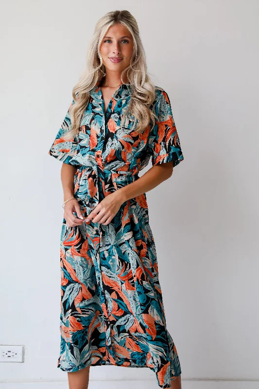 Midi dresses with embroidered accents for a unique and detailed designFINAL SALE - Bali Beauty Tropical Print Midi Dress