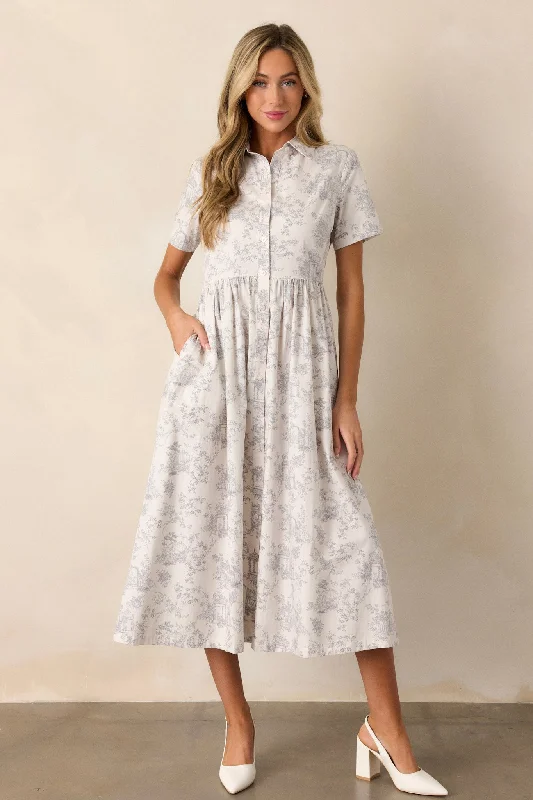 Midi dresses with side slits for a sexy and elegant appearanceBelieve It 100% Cotton Light Grey Toile Maxi Dress
