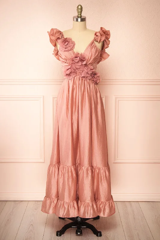 Midi dresses with animal prints for a bold and confident appearanceBinnie | Long Pink Dress w/ 3D Flowers Midi dresses with animal prints for a bold and confident appearanceBinnie | Long Pink Dress w/ 3D Flowers