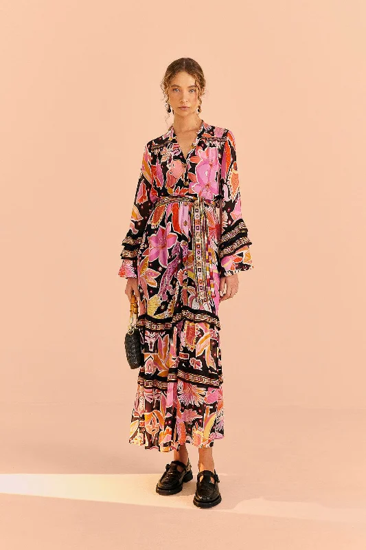 Midi dresses with button - front designs for a classic touchBlack Enchanted Nature Midi Dress Midi dresses with button - front designs for a classic touchBlack Enchanted Nature Midi Dress