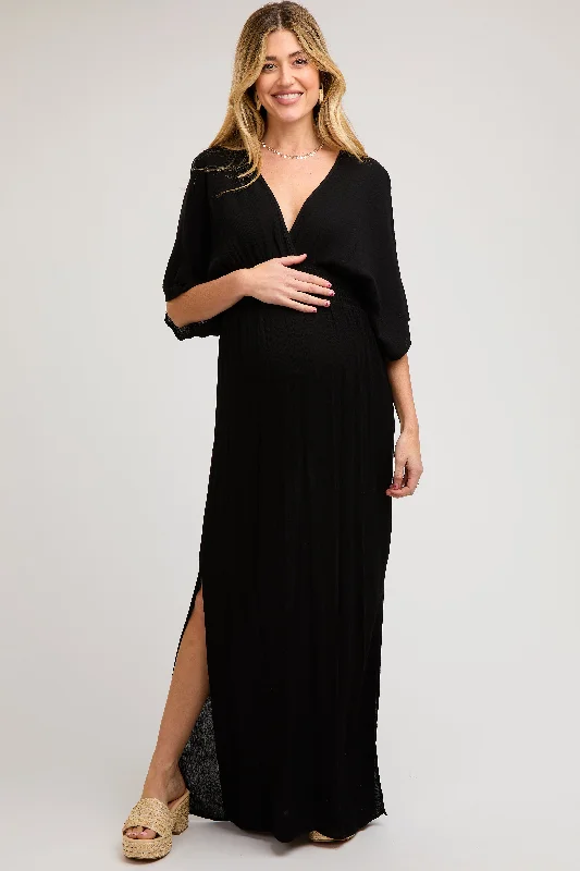 Midi dresses with ruched sleeves for a more fitted and stylish arm lookBlack Lightweight Deep V-Neck Maternity Maxi Dress Midi dresses with ruched sleeves for a more fitted and stylish arm lookBlack Lightweight Deep V-Neck Maternity Maxi Dress