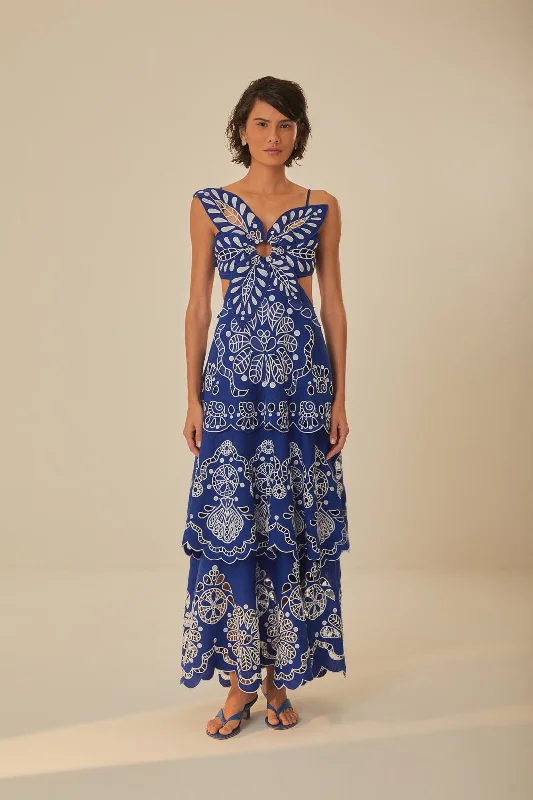 Midi dresses with metallic threads for a glamorous evening eventBlue Flower Richelieu Euroflax™ Premium Linen Midi Dress