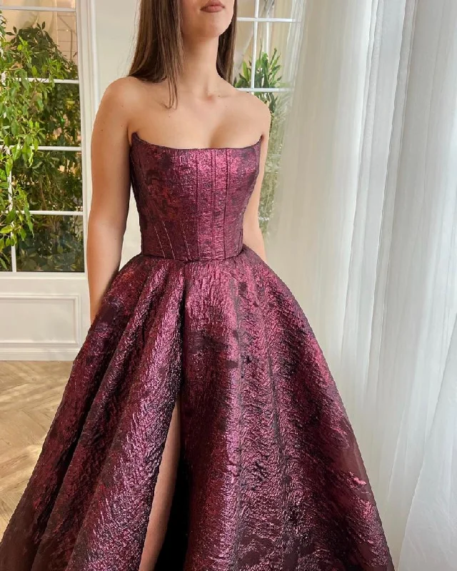 Midi dresses with ruffled hems for a romantic date nightBordeaux Brocade Ball Gown