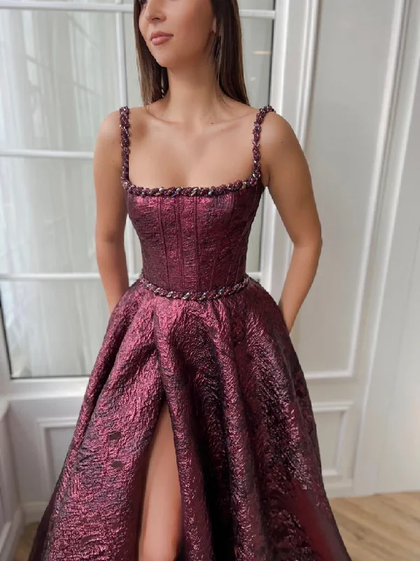 Midi dresses with ribbed textures for a unique and tactile appearanceBordeaux Brocade Gown