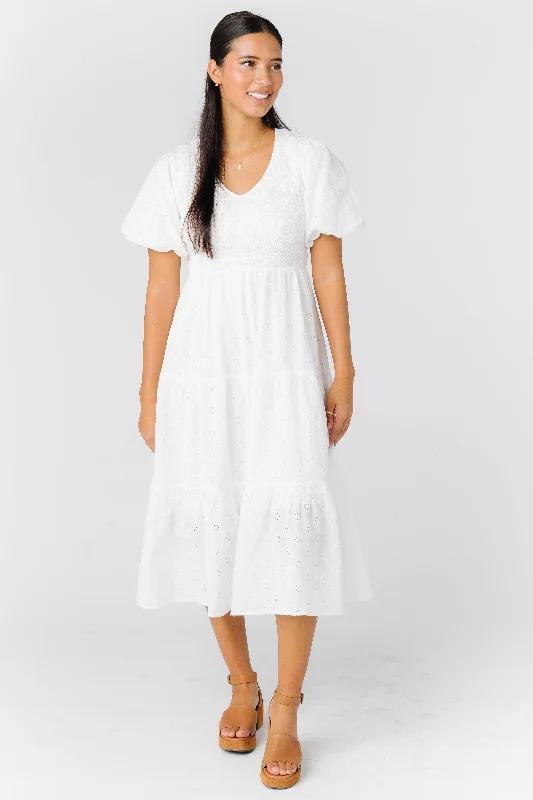 Midi dresses with halter necks for a stylish and comfortable optionBrass & Roe Ella Eyelet Smocked Dress