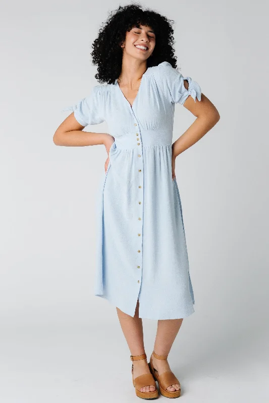 Midi dresses with asymmetric hems for a fashion - forward and dynamic appearanceBrass & Roe Florence Linen Dress - Light Blue Midi dresses with asymmetric hems for a fashion - forward and dynamic appearanceBrass & Roe Florence Linen Dress - Light Blue