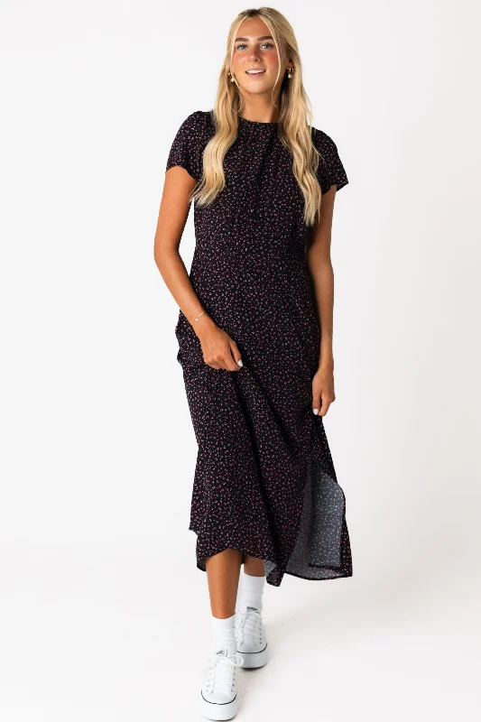 High - low midi dresses with geometric patterns for a modern partyBrass & Roe The New Age Dress- Black/Pink