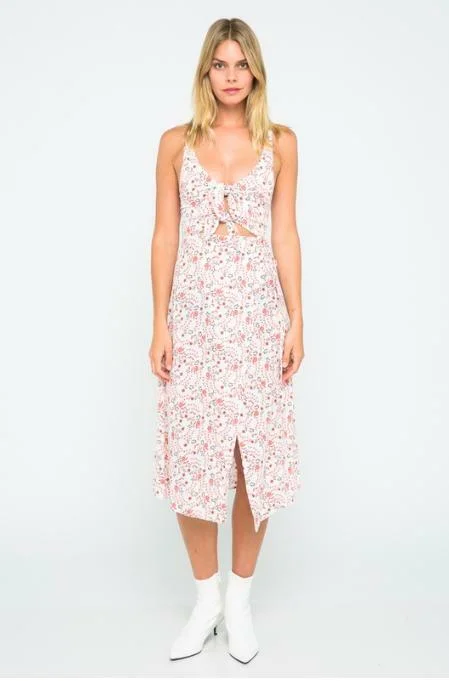 Midi dresses with sheer panels for a touch of allureButtercup Bouquet White Floral Double Tie-Front Sleeveless Dress