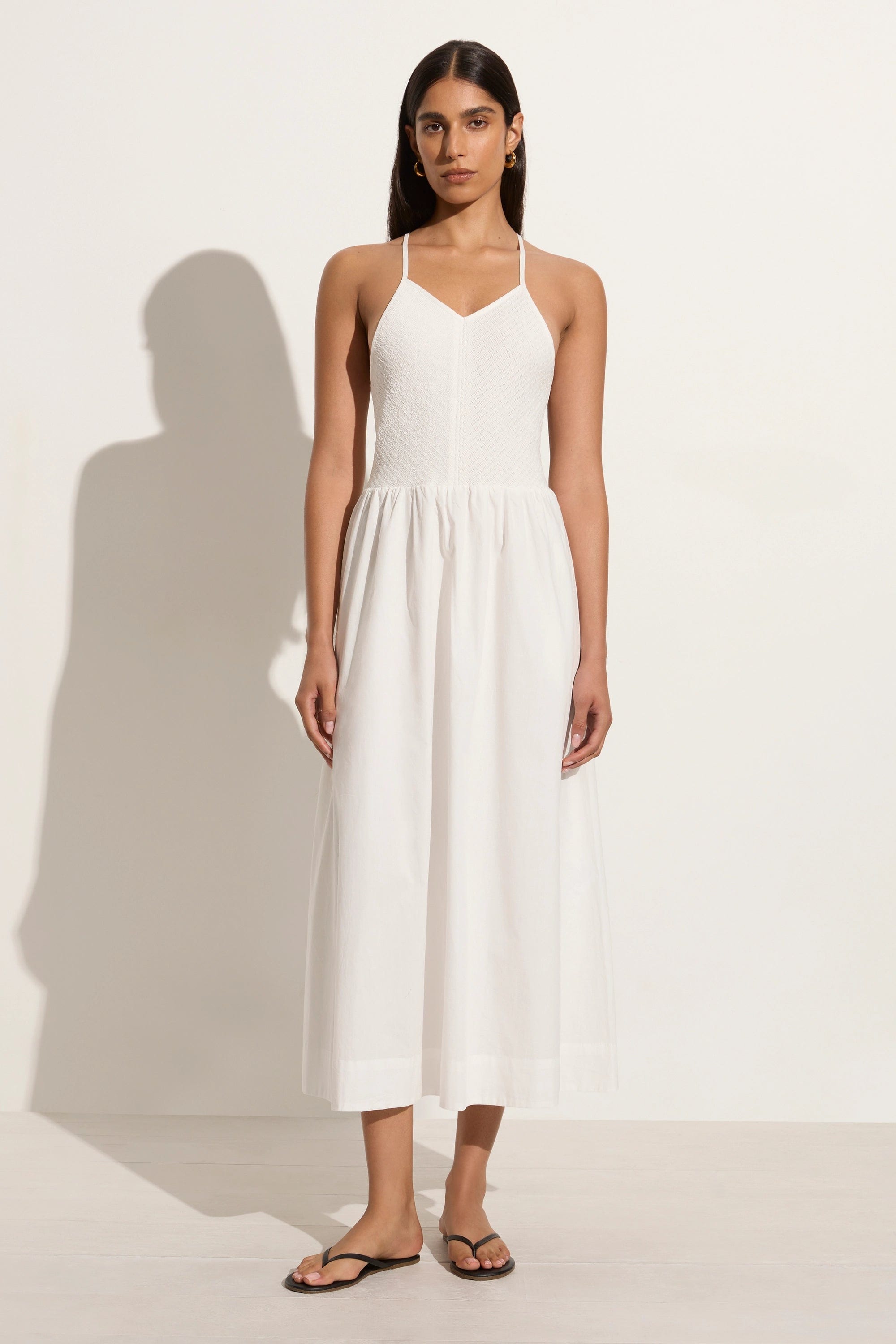 Sheath midi dresses with beaded embellishments for a formal occasionCamera Midi Dress White
