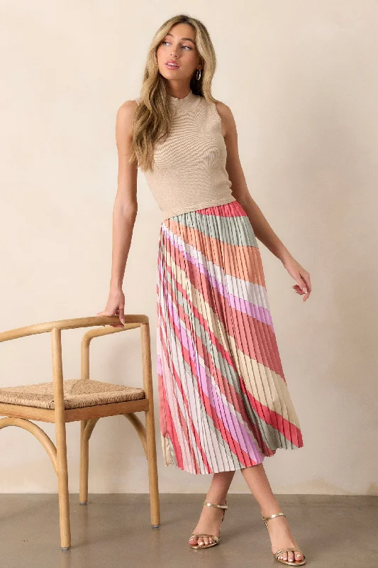 Midi dresses with side slits for a sexy and elegant appearanceCelestial Cascade Taupe Multi Pleated Midi Dress