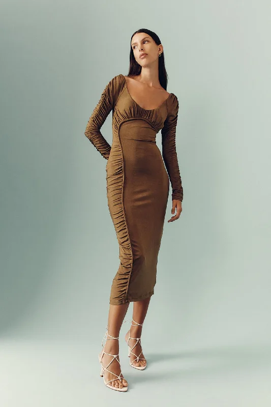 Midi dresses with off - the - shoulder necklines for a flirty lookCini Gathered Midi Dress