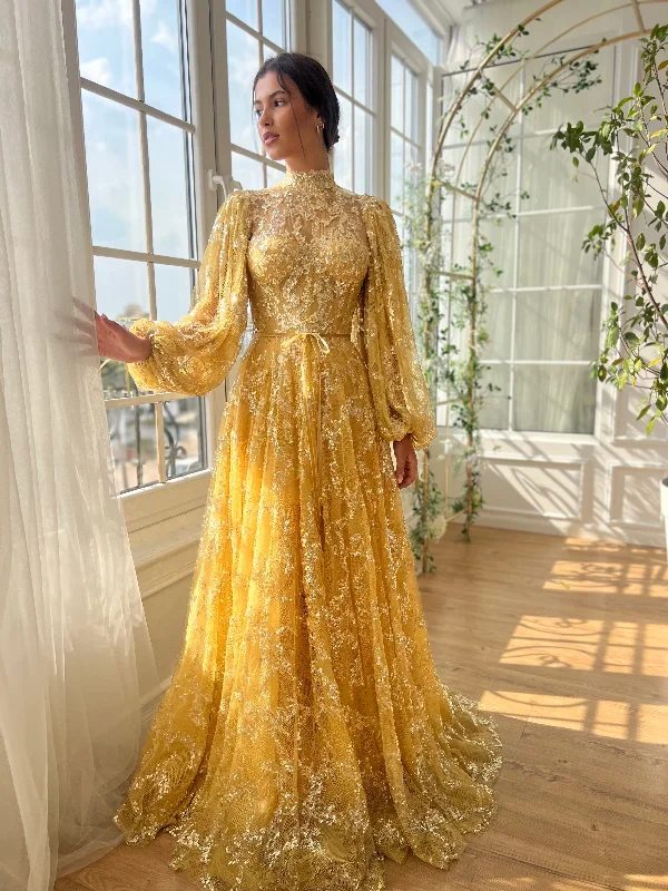 Midi dresses with ruched sleeves for a more fitted and stylish arm lookCitrine Breeze Gown