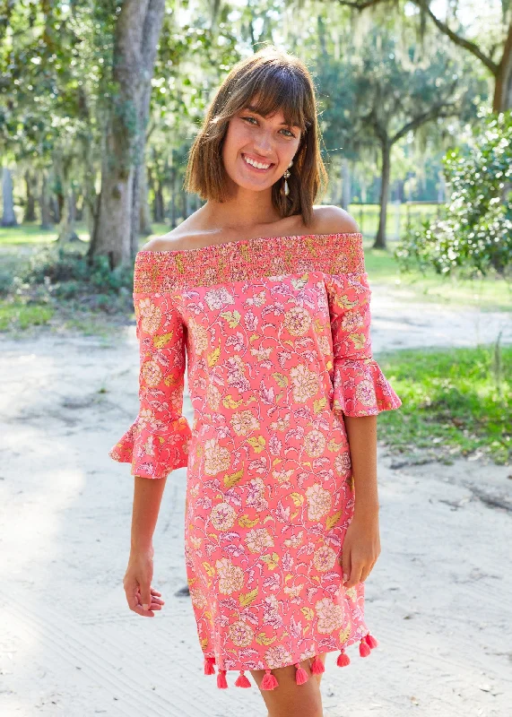 Midi dresses with asymmetric hems for a fashion - forward and dynamic appearanceCoral Metallic Off the Shoulder Dress Midi dresses with asymmetric hems for a fashion - forward and dynamic appearanceCoral Metallic Off the Shoulder Dress
