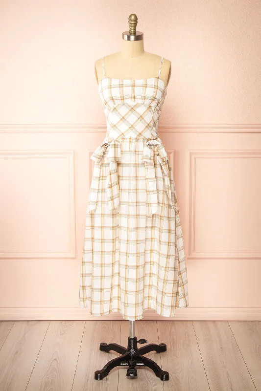 Wrap - style midi dresses in silk for a sophisticated office lookDalonia | Long Plaid Dress w/ Bows