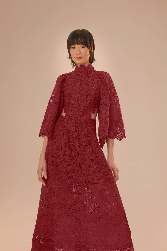 Midi dresses with one - shoulder designs for a modern and asymmetric styleDark Magenta Guipire Cut-Out Midi Dress