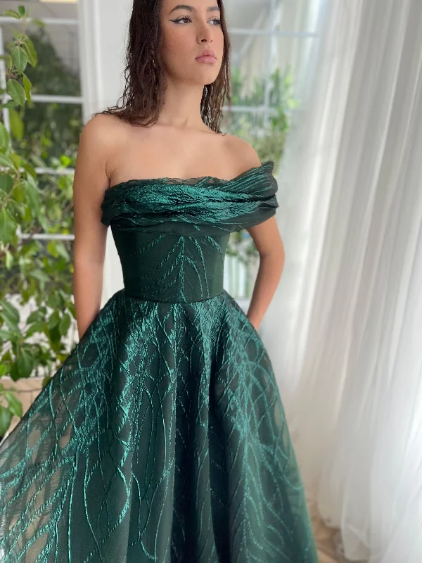Wrap - style midi dresses in silk for a sophisticated office lookDeep Green Gown