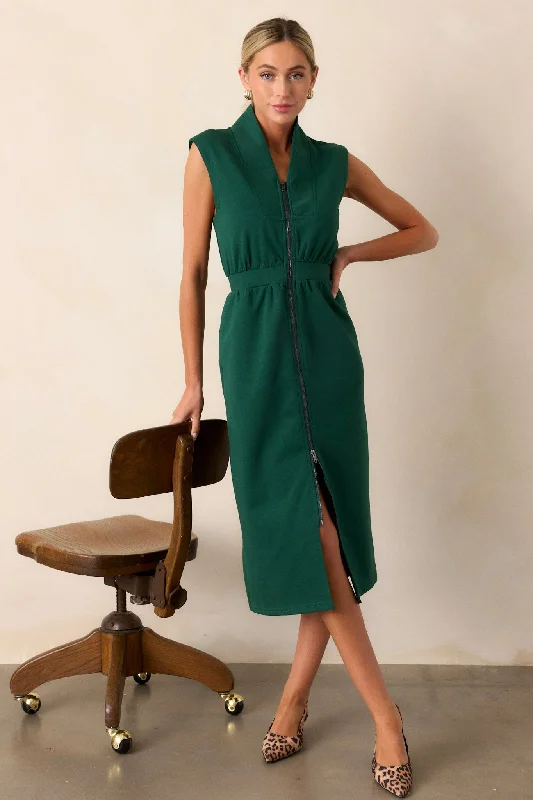 Plaid midi dresses for a fall - themed family gatheringDistant Sun Hunter Green Sleeveless Midi Dress
