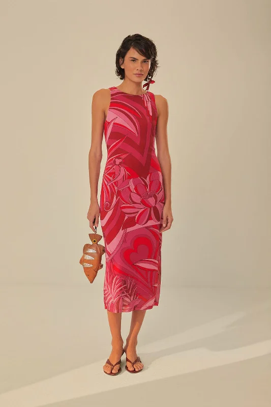 Midi dresses with pom - pom trims for a playful and festive lookRed Endless Summer Tulle Midi Dress