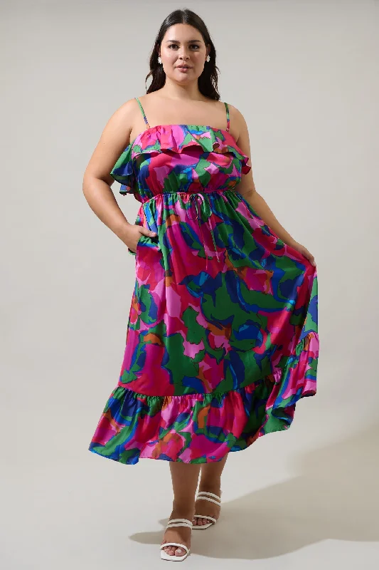 Wrap - style midi dresses in silk for a sophisticated office lookEvolet Floral Paige Ruffled Midi Dress Curve