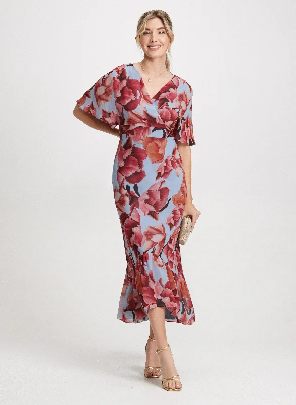 Midi dresses with pom - pom trims for a playful and festive lookFloral Chiffon Maxi Dress