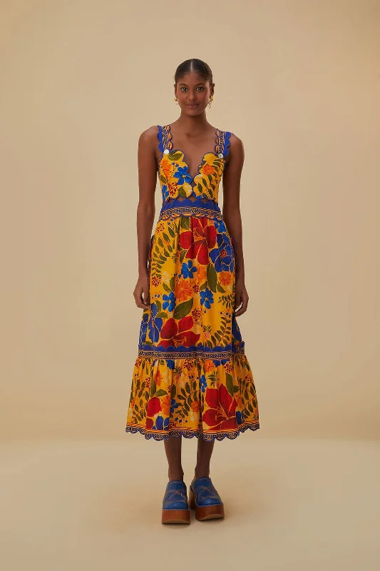 Midi dresses with embroidered accents for a unique and detailed designYellow Floral Yard Lenzing™ Ecovero™ Euroflax™ Midi Dress