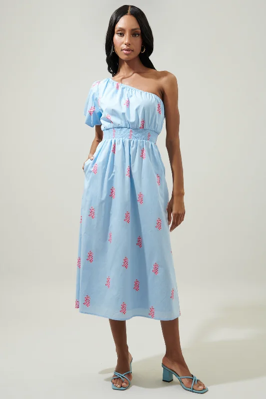 Midi dresses with printed lining for a hidden and stylish detailGelato Floral Bridgette One Shoulder Midi Dress Midi dresses with printed lining for a hidden and stylish detailGelato Floral Bridgette One Shoulder Midi Dress