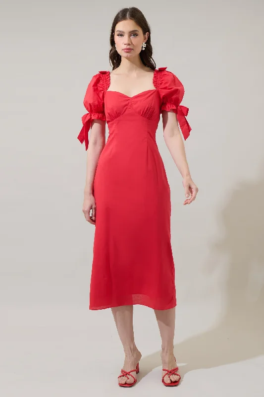 Midi dresses with abstract art prints for an artistic statementGenola Bow Midi Dress