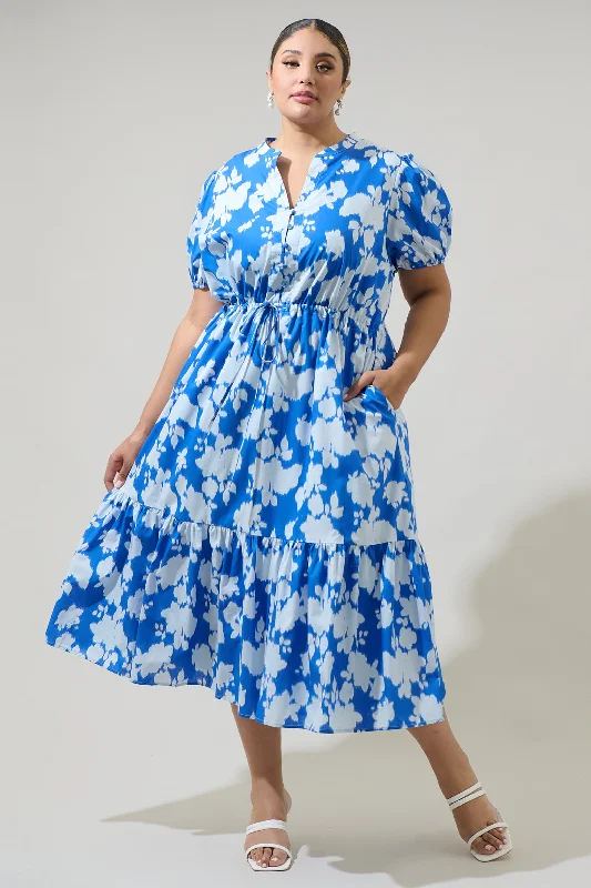 Midi dresses with tassel accents for a bohemian and free - spirited styleGrafton Floral Ticking Floral Waist Tie Midi Dress Curve