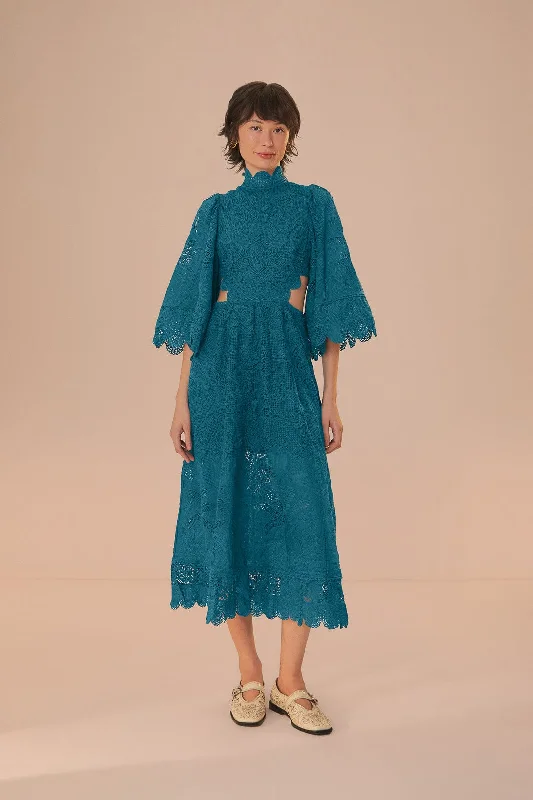 Midi dresses with pleated skirts for a timeless and elegant appealGreen Guipire Cut-Out Midi Dress