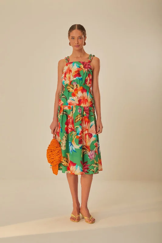 Midi dresses with ruched sleeves for a more fitted and stylish arm lookGreen Tropicart Sleeveless Midi Dress