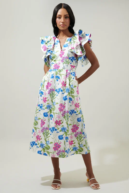 Midi dresses with satin - finish fabrics for a luxurious feelIn Bloom Floral Santana Ruffle Sleeve Tie Back Midi Dress Midi dresses with satin - finish fabrics for a luxurious feelIn Bloom Floral Santana Ruffle Sleeve Tie Back Midi Dress
